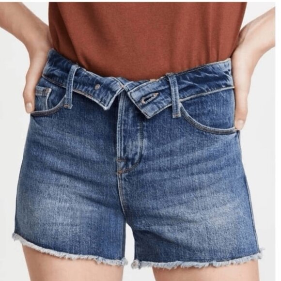 Good American The Cut Off Fold Over Waist Shorts - Picture 1 of 4